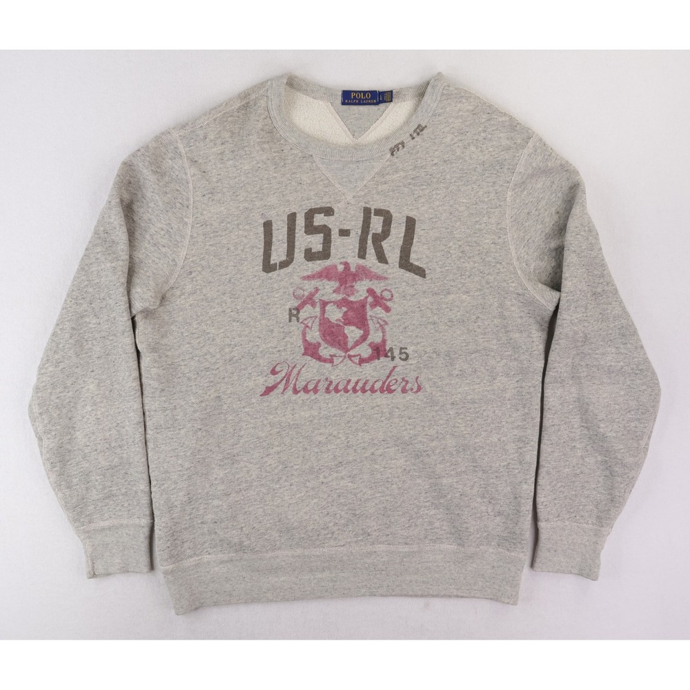 Polo Ralph Lauren Sweatshirt Mens Large Grey US-RL Marauders Graphic Crewneck